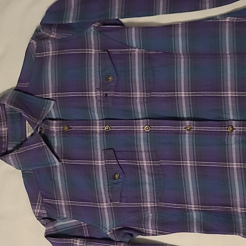 Carhartt Women Shirt Flannel Button Down Top Small Purple Blue Plaid Long Sleeve